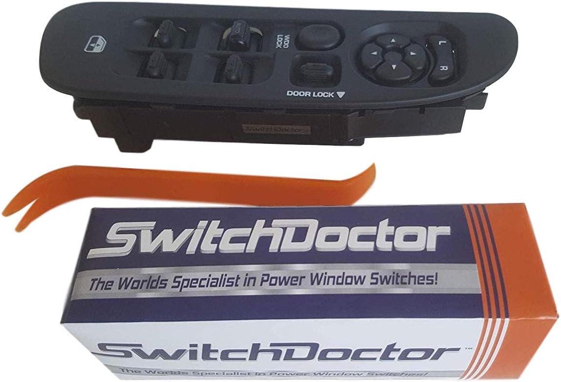 SWITCHDOCTOR Fully Assembled Window Switch & Black Bezel Set for 2002-2008 Dodge Ram (Quad Cab, Crew, 68171680AA, 56049805AB, 56049805AA, 56045334AE, Dark Slate Gray/Black)