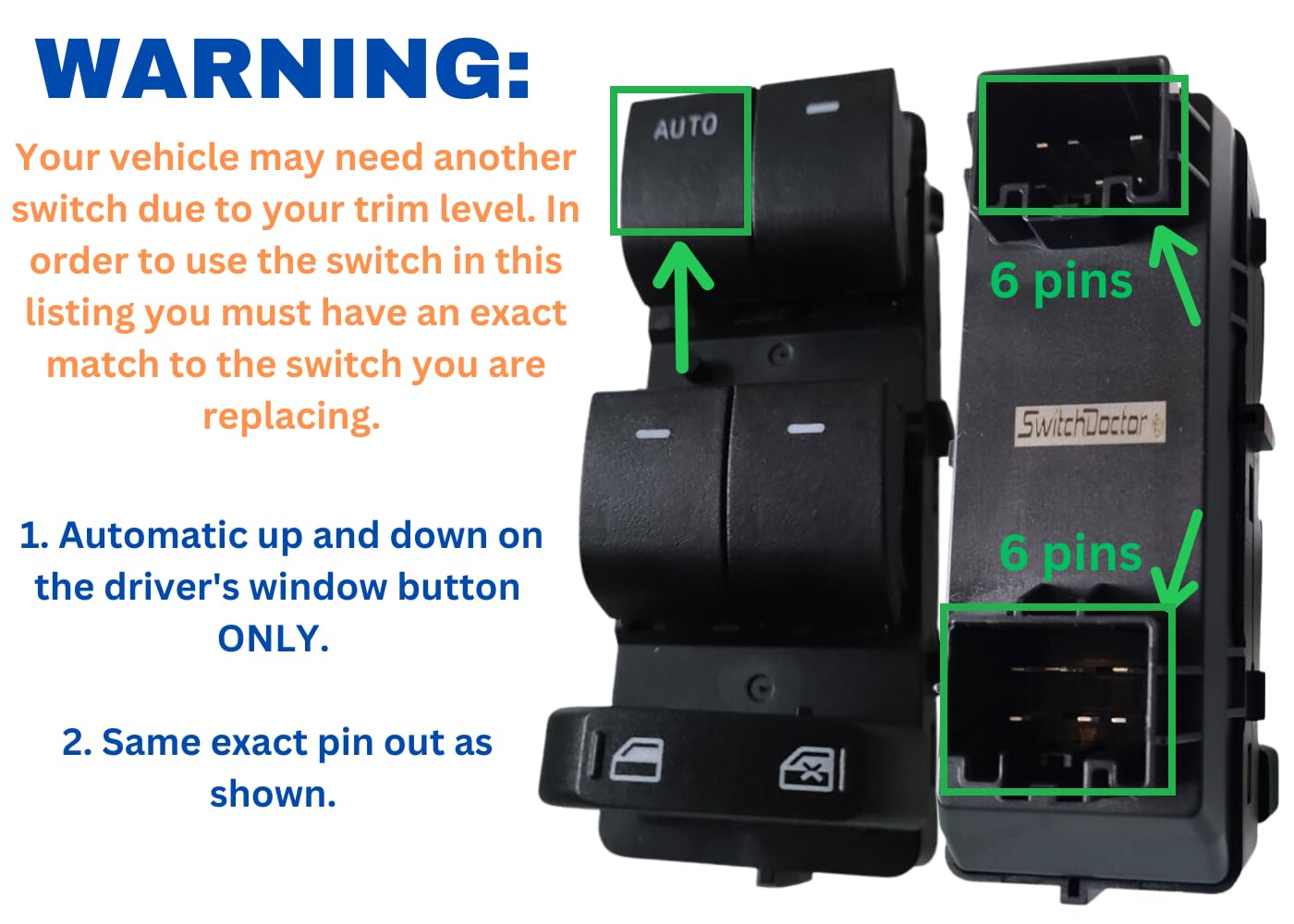 SWITCHDOCTOR Window Master Switch compatible with 2010-2012 Fusion and 2010 Milan