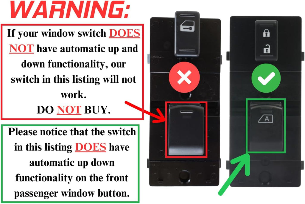 SWITCHDOCTOR Front Passenger Window Switch for 2007-2012 Nissan Altima, Pathfinder, 2009-2014 Maxima, Murano (25411-JA02A)
