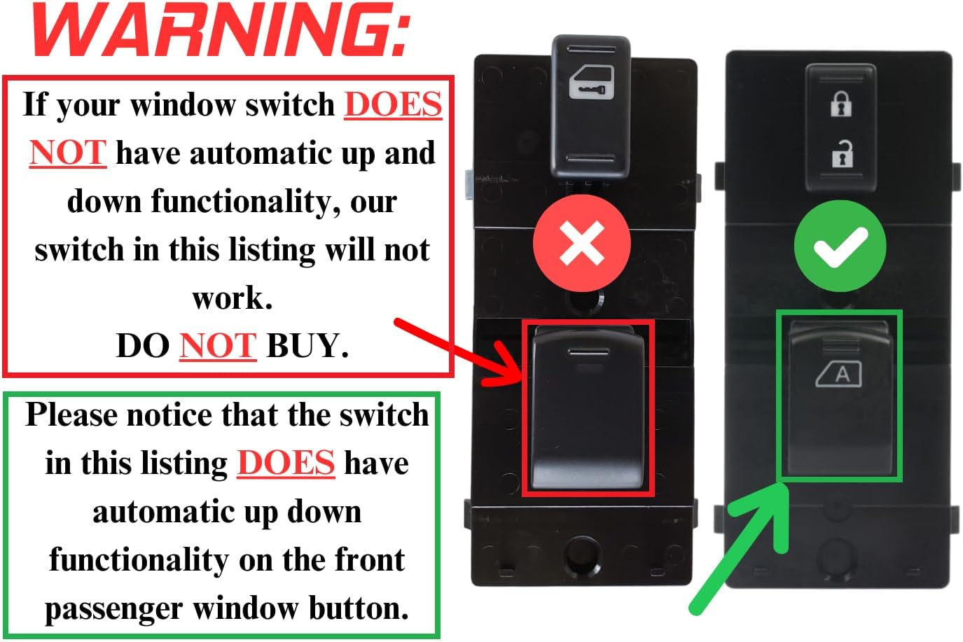 SWITCHDOCTOR Front Passenger Window Switch for 2007-2012 Nissan Altima, Pathfinder, 2009-2014 Maxima, Murano (25411-JA02A)