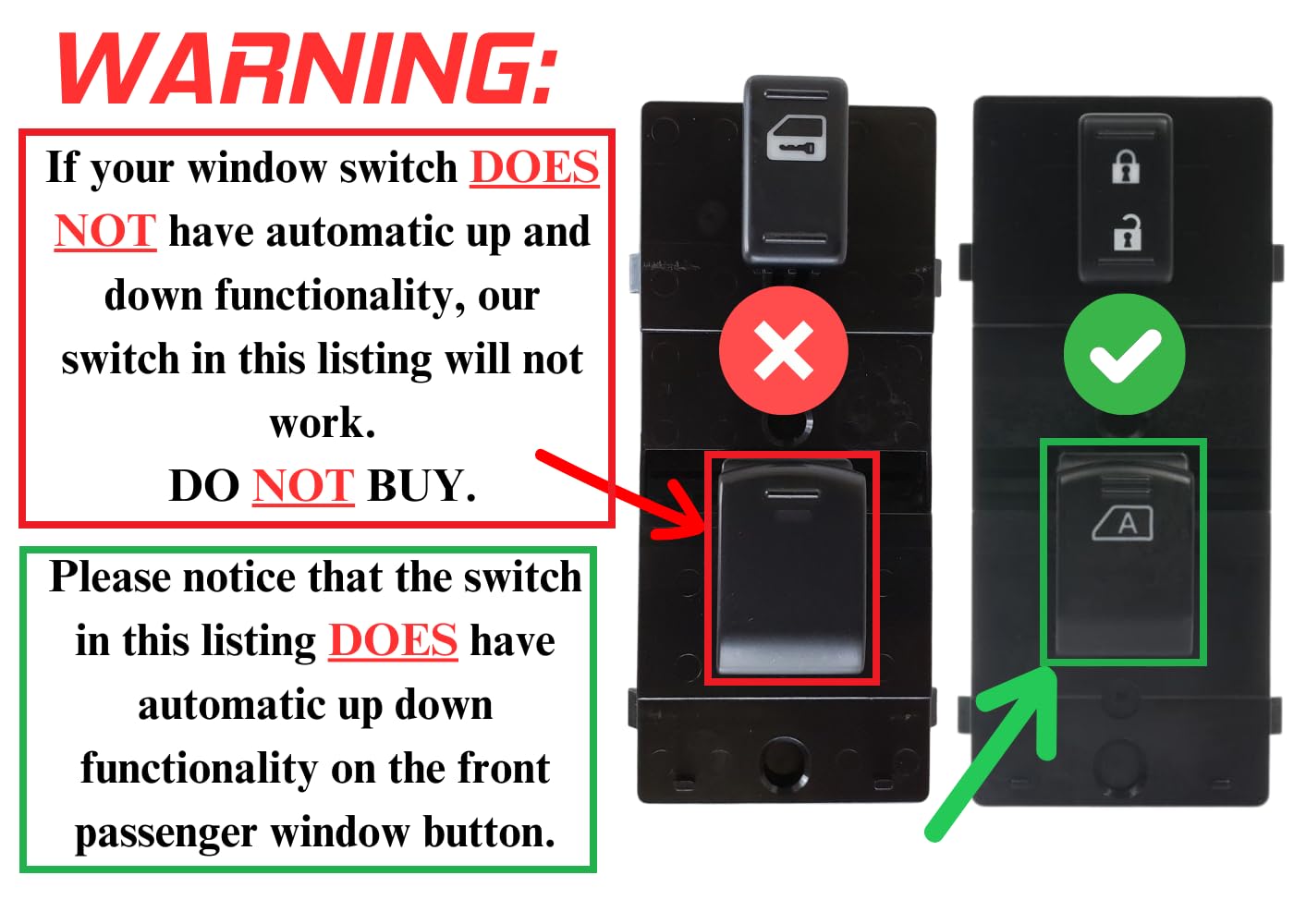 SWITCHDOCTOR Front Passenger Window Switch Compatible with 2007-2012 Nissan Altima, Pathfinder, 2009-2014 Maxima, Murano