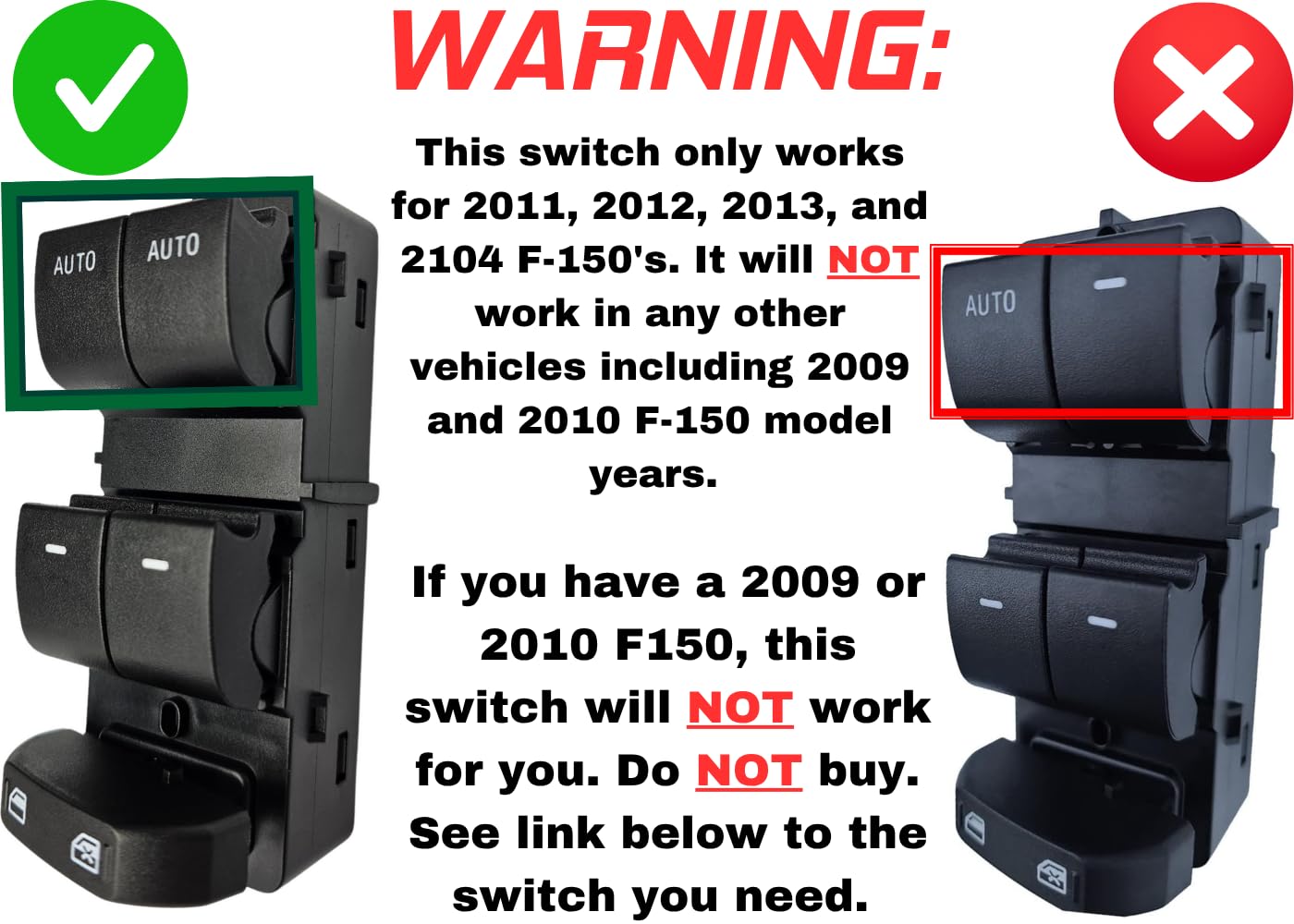 SWITCHDOCTOR Window Master Switch & Black Bezel Assembly for 2011, 2012, 2013, 2014 Ford F-150 F150 (Double Cab, Crew)