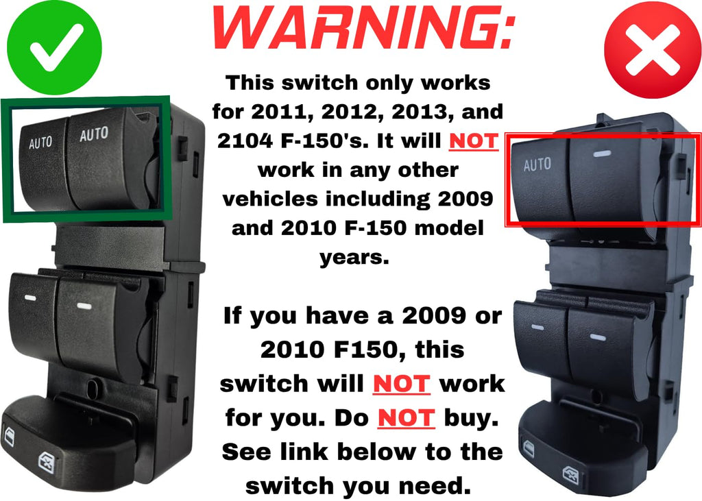 SWITCHDOCTOR Window Master Switch & Black Bezel Assembly for 2011, 2012, 2013, 2014 Ford F-150 F150 (Double Cab, Crew)