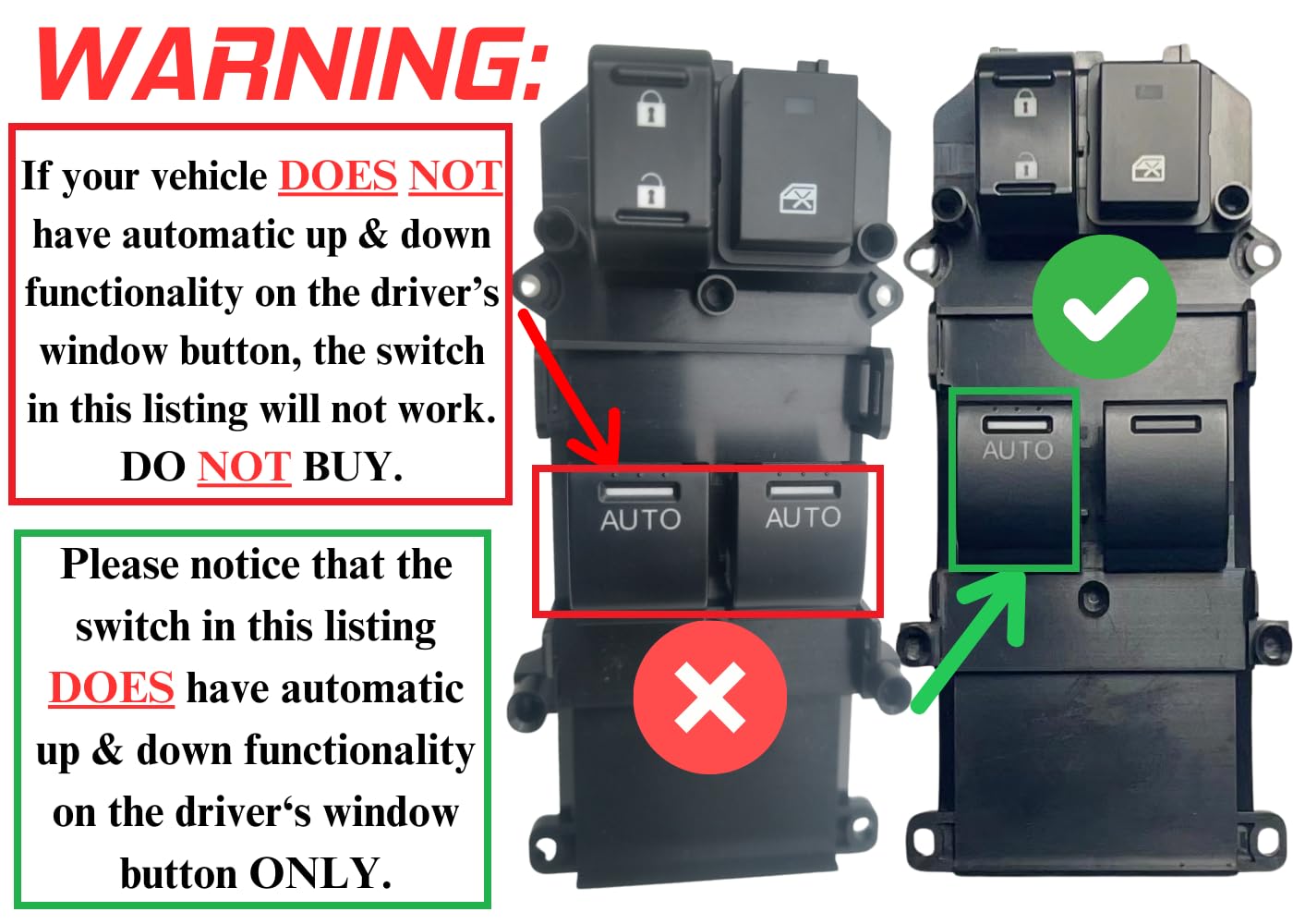SWITCHDOCTOR Window Master Switch Compatible with 2008-2012 Accord Coupe (Single Automatic Up & Down)