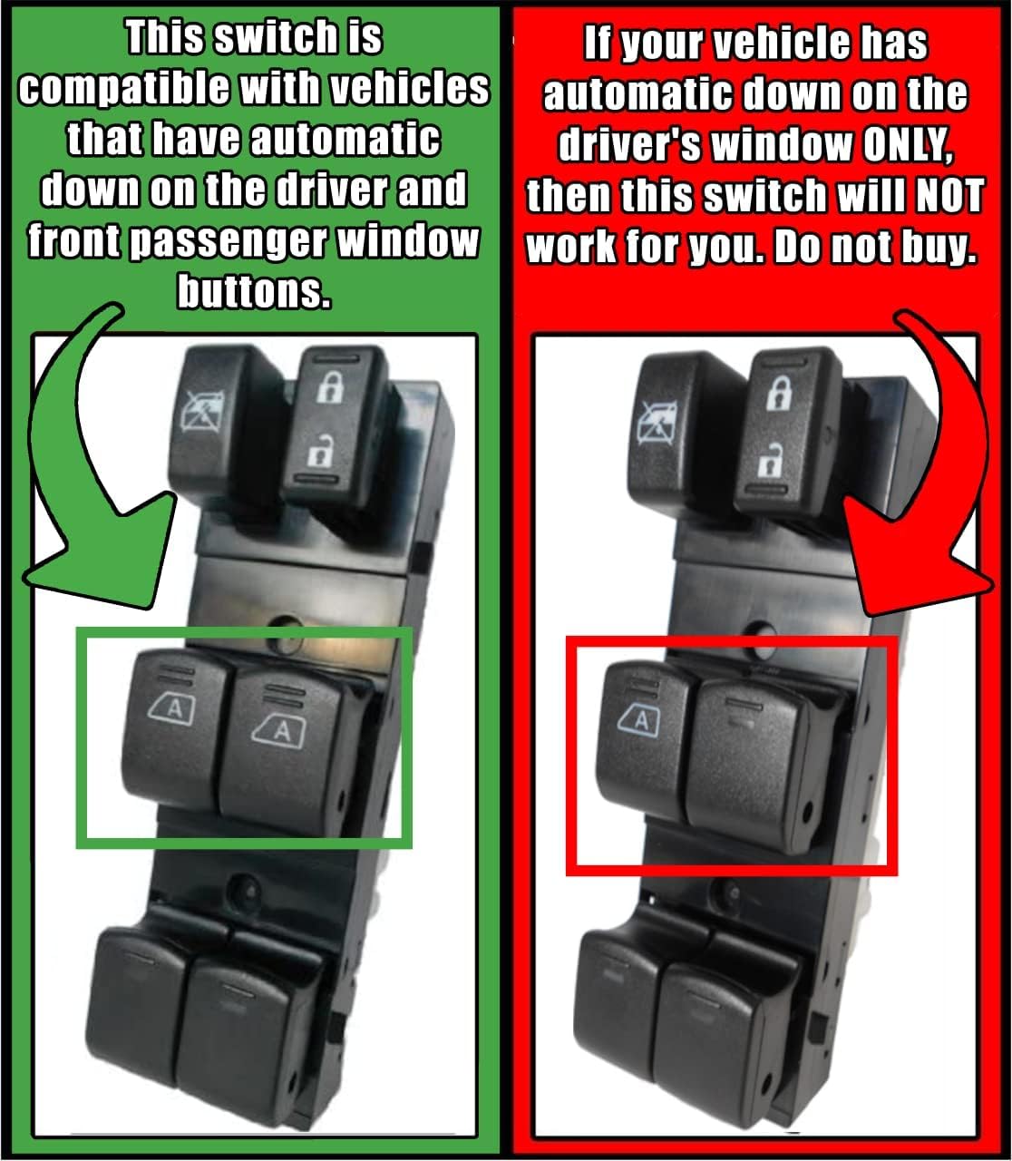 SWITCHDOCTOR Window Master Switch & Bezel Assembly for 2007, 2008, 2009, 2010, 2011, 2012 Nissan Altima Sedan S, SE, SL, SR