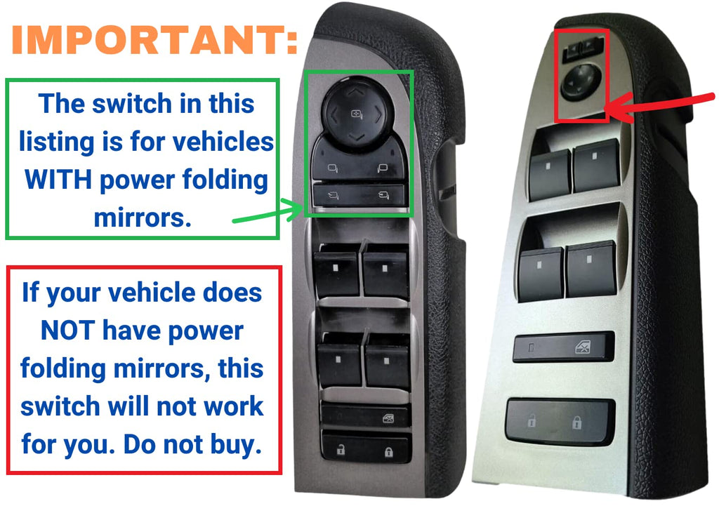 SWITCHDOCTOR Window Master Switch Compatible with 2007-2013 Chevrolet Silverado, Avalanche; 2007-2014 Suburban, Tahoe, Sierra, Yukon with Power Folding Mirrors (20835553)