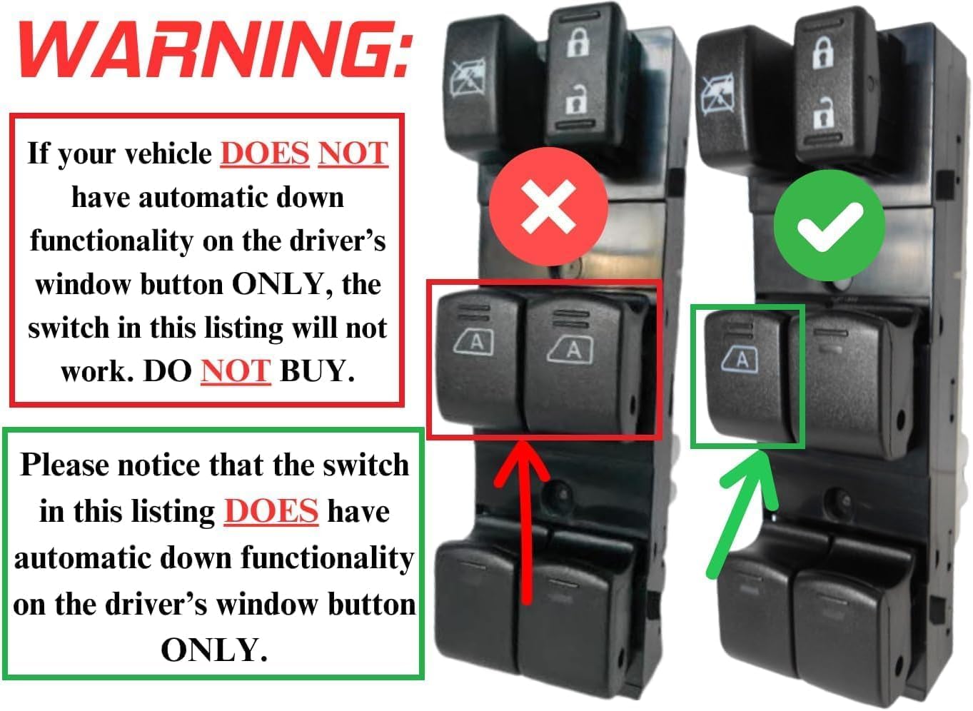 SWITCHDOCTOR Window Master Switch Assembly for 2007, 2008, 2009, 2010, 2011, 2012 Nissan Altima Sedan S, Base (Full Assembly)