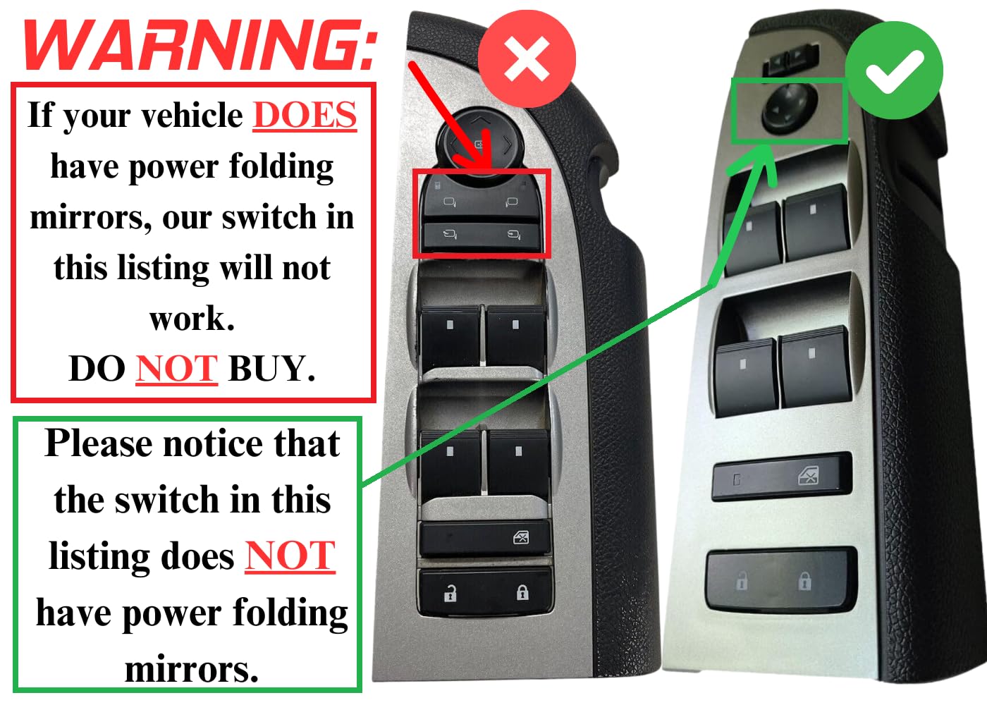 SWITCHDOCTOR Window Master Switch & Bezel 2 Piece Assembly for 2010-2013 Chevrolet Silverado & GMC Sierra (Crew Cab, Without Power Folding Mirrors)